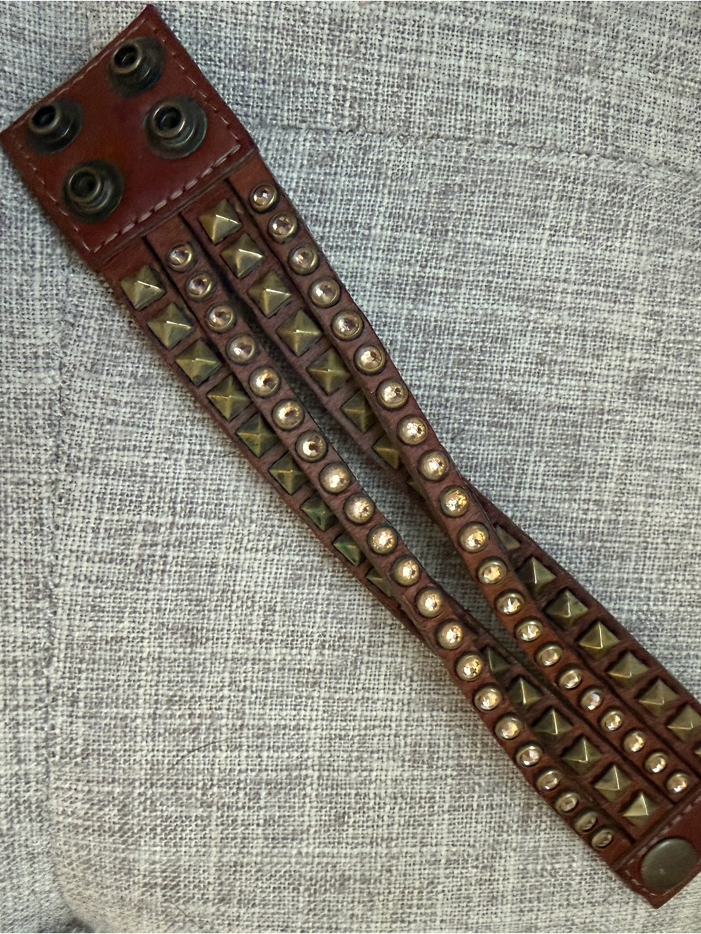 Leatherock Brown Leather Studded Bracelet with Brass Accents